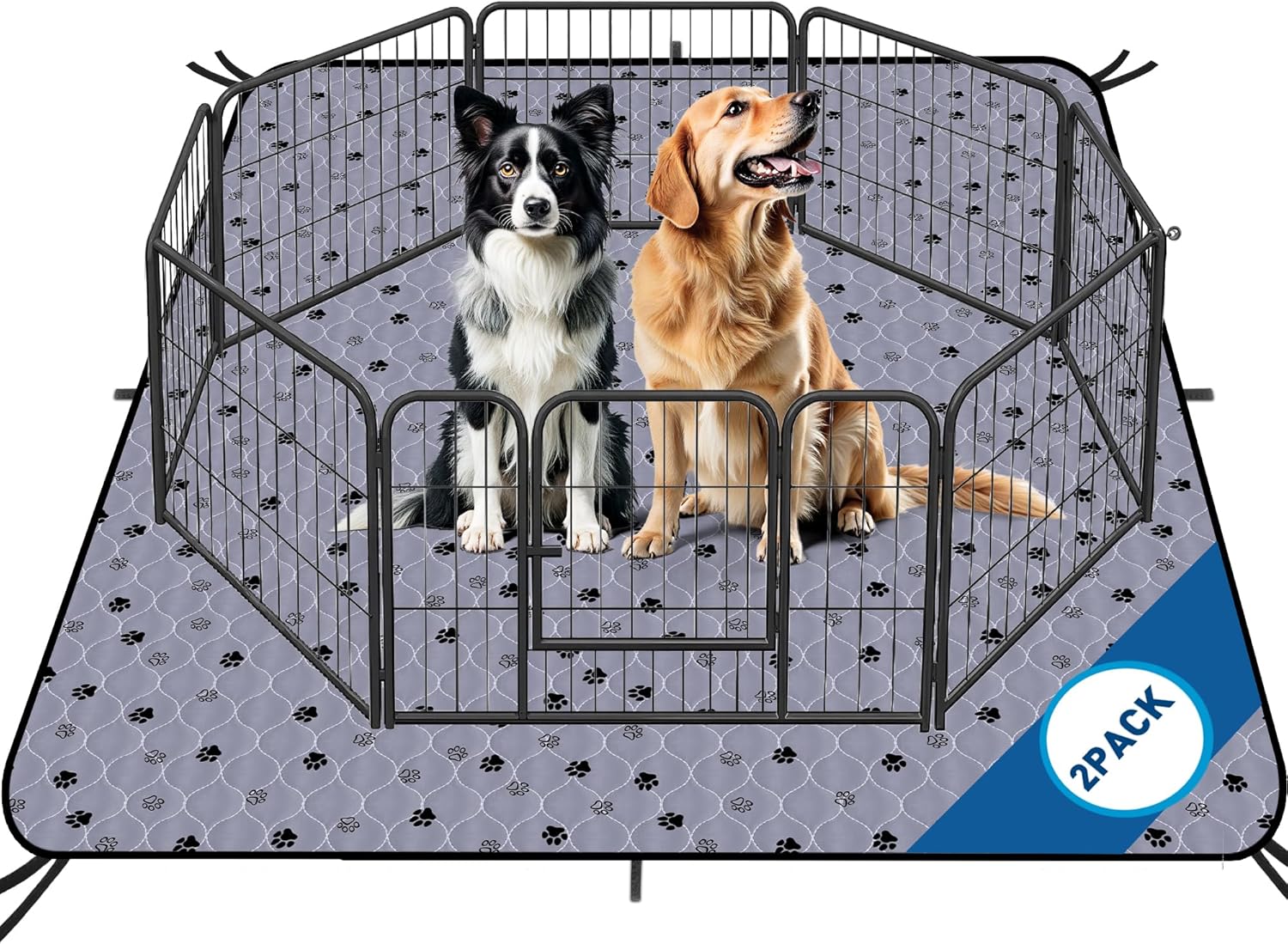 Fostanfly Washable Pee Pads for Dogs, 72"x72"-2 Pack Extra Large Reusable Potty Pads for Floor, Non-Slip Waterproof Pet Playpen Mat for Puppy/Senior Dog Whelping Incontinence