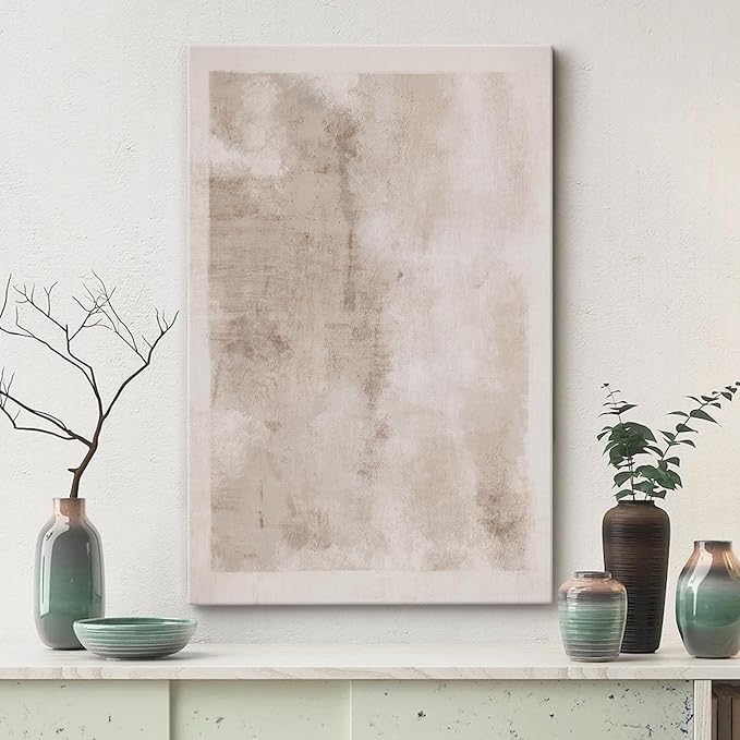 SIGNWIN Canvas Print Wall Art Faded Textured Brown & White Color Blocks Abstract Shapes Illustrations Minimalism Contemporary Nordic Decorative for Living Room, Bedroom, Office - 24"x36"