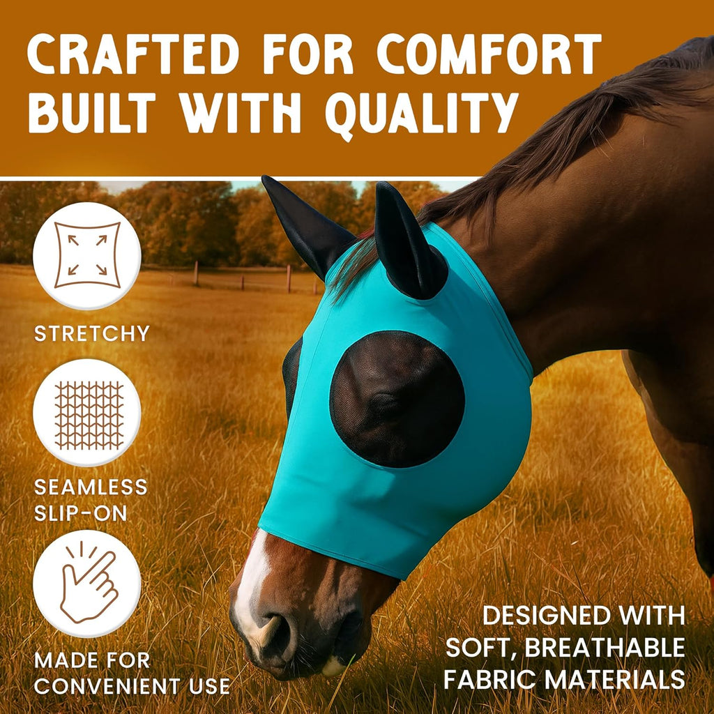Horse Fly Mask - Arab Equine Fly Mask with Full Coverage for Eye & Ear - Stretchable, UV & Sun Protection Flymask for Horses, Ponies & Mini Horses - Horse Face Cover for Pasture & Trail - Green