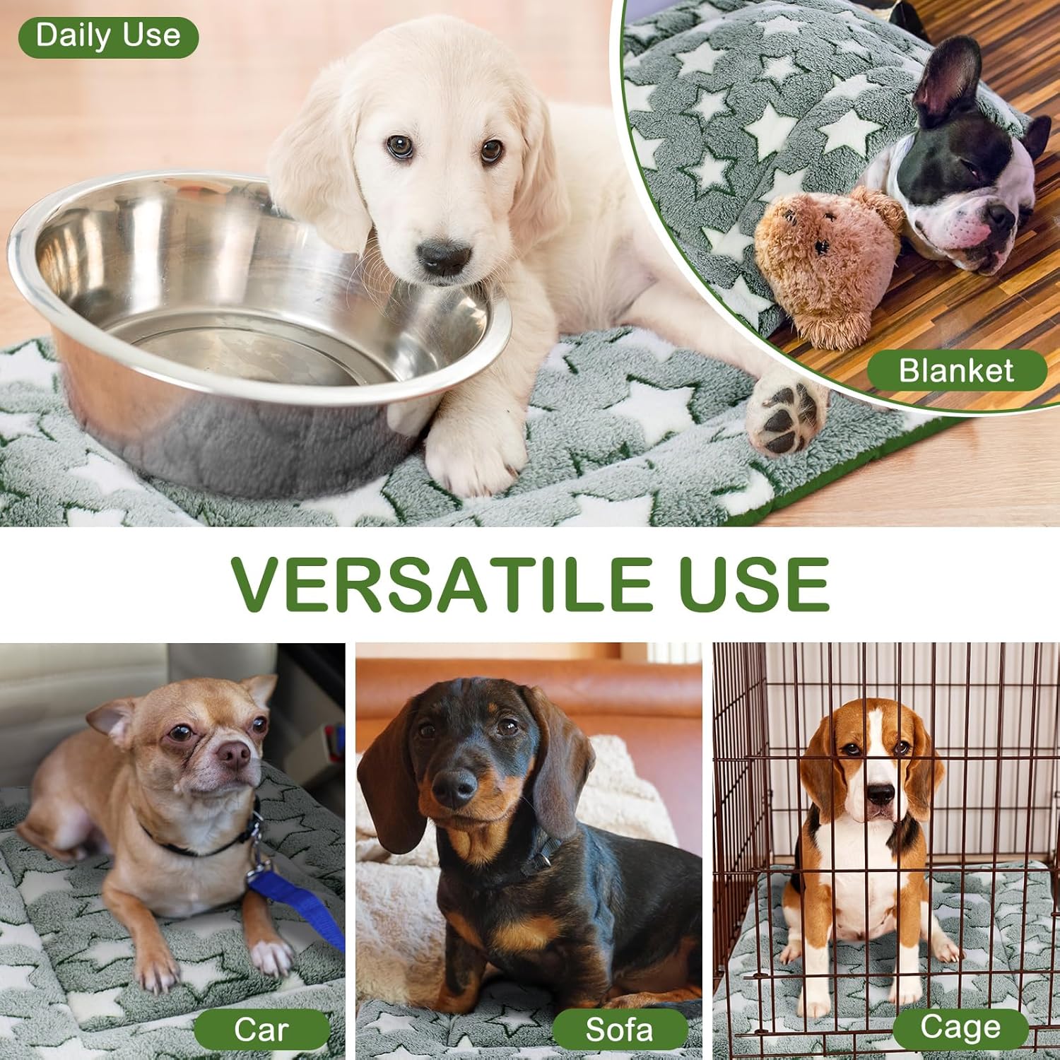4 Pcs Washable Dog Crate Mat Kennel Pad Replaceable Reversible Pet Bed Pad for Crate Pet, Sleeping Mat for Small, Medium, Large Dog Machine Washable(18 x 24 x 1.6 Inch,Green)