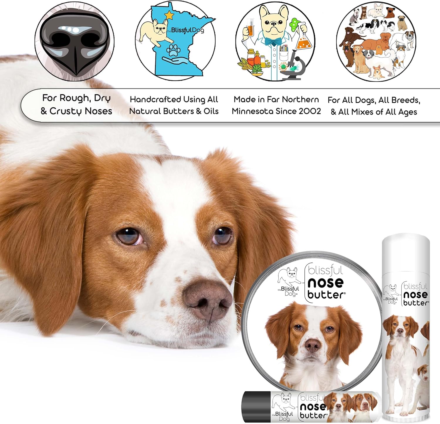 The Blissful Dog Brittany Spaniel Unscented Nose Butter, 16oz