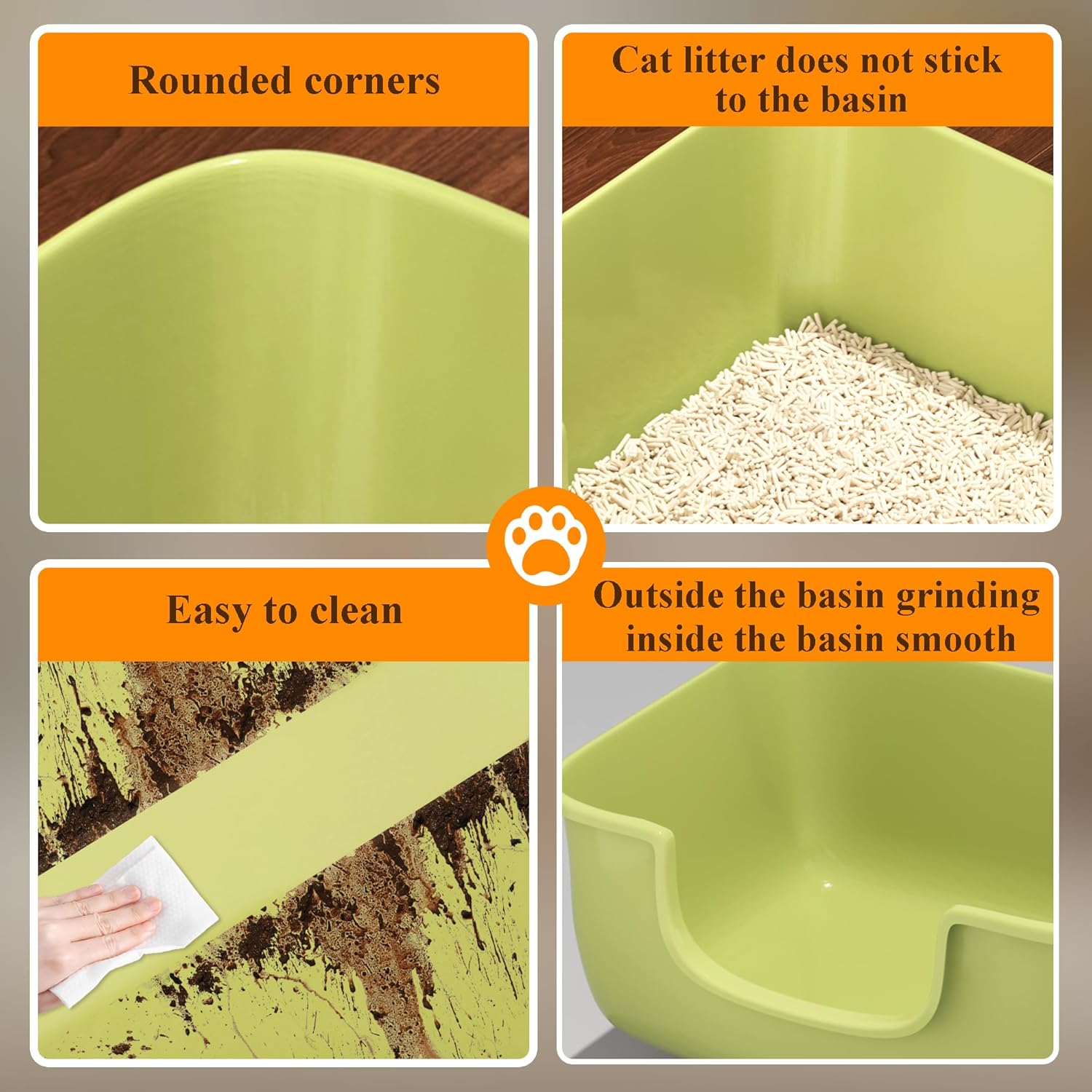 Large Cat Litter Box with High Sides, Open Kitty Litter Boxes Anti-Splashing for Indoor Cat Low Entry Cat Litter Pan for Small and Elderly Cats, Tool-Free Assembly(19.7” * 15.76” * 8.67” White)