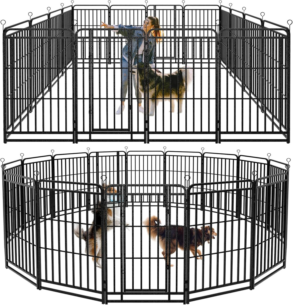 Dog Playpen Outdoor 16 Panels Heavy Duty Dog Fence 47" Height with Thick Pipe Anti-Rust with Doors Portable for RV Camping Yard, Total 36FT, 103 Sq.ft, Snowy Black
