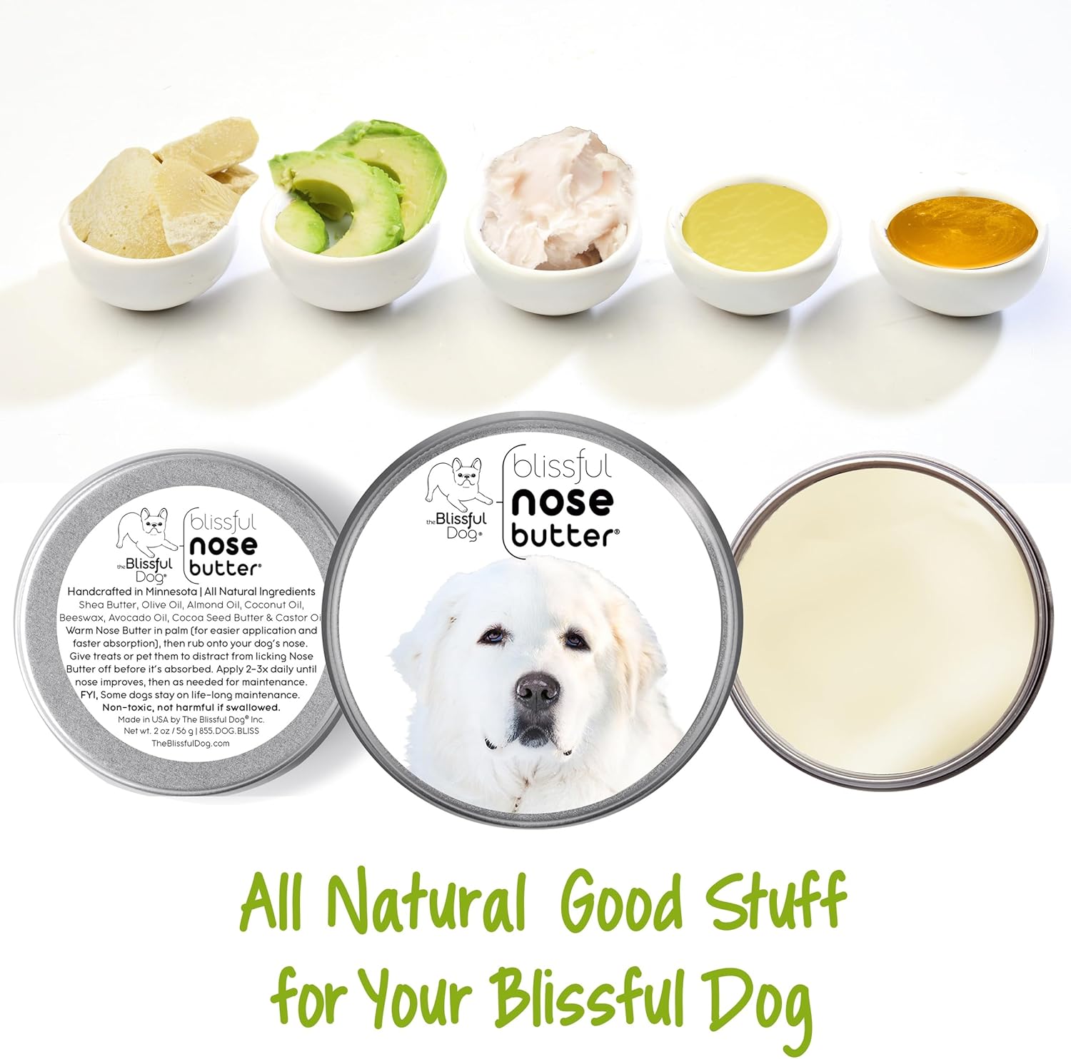 The Blissful Dog Great Pyrenees Nose Butter, Versatile Dog Nose Balm for Dry Nose, Handcrafted Nose Moisturizer, Easy-to-Apply Dog Essentials, Unscented, 2 oz.