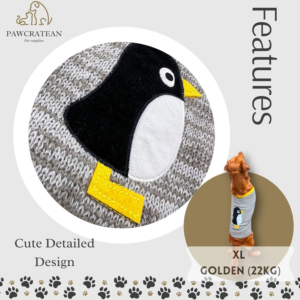 Cute Sweater for Dogs and Cats Soft Flannel Pet Outfit Warm and Cozy Animal Hoodie Small to Large Pet Clothes for Halloween Parties and Everyday Wear (Large, Grey Pinguin)
