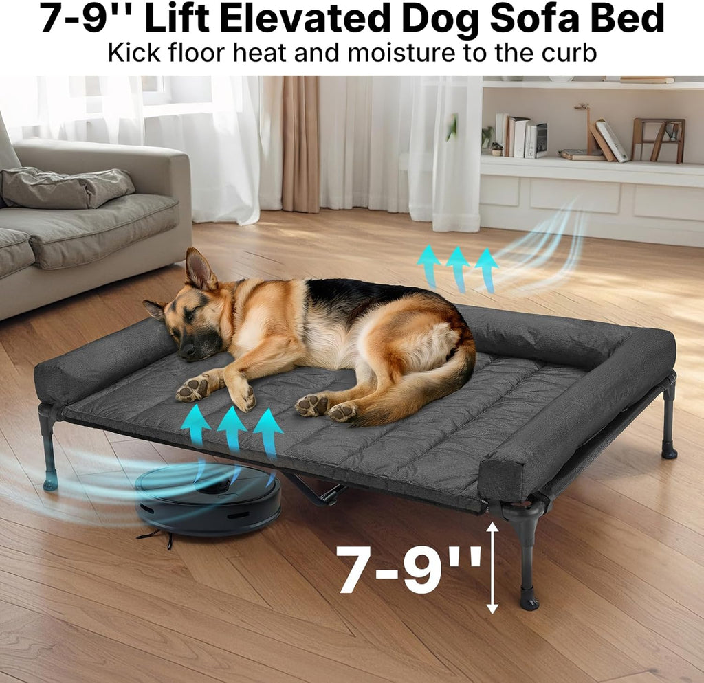 Veehoo Cooling Elevated Dog Bed Add Removable Waterproof Bolster Cushion Mat, Raised Pet Cot with Breathable Teslin Mesh, No-Slip Feet, Dog Couch Bed for Indoor Outdoor, 53 inches, Black