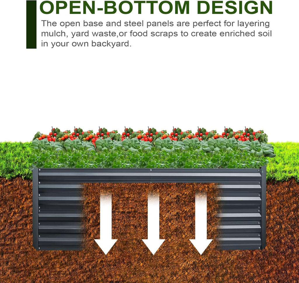 EDOSTORY Metal Raised Bed Garden Bed Kit, 8x4x2ft Tall Galvanized Planter Raised Garden Boxes Outdoor, Large Metal Raised Garden Beds for Flowers, Vegetables, Herbs