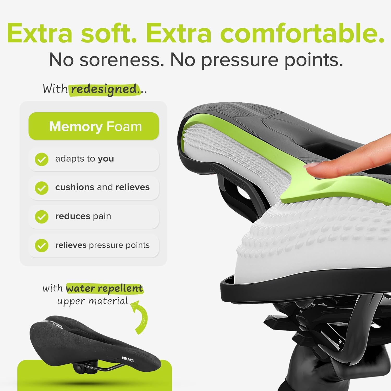 Velmia Bicycle Saddle - Comfortable Saddle for Men and Women - 3 Zone Concept - Waterproof Bicycle Seat with Ergonomic Design