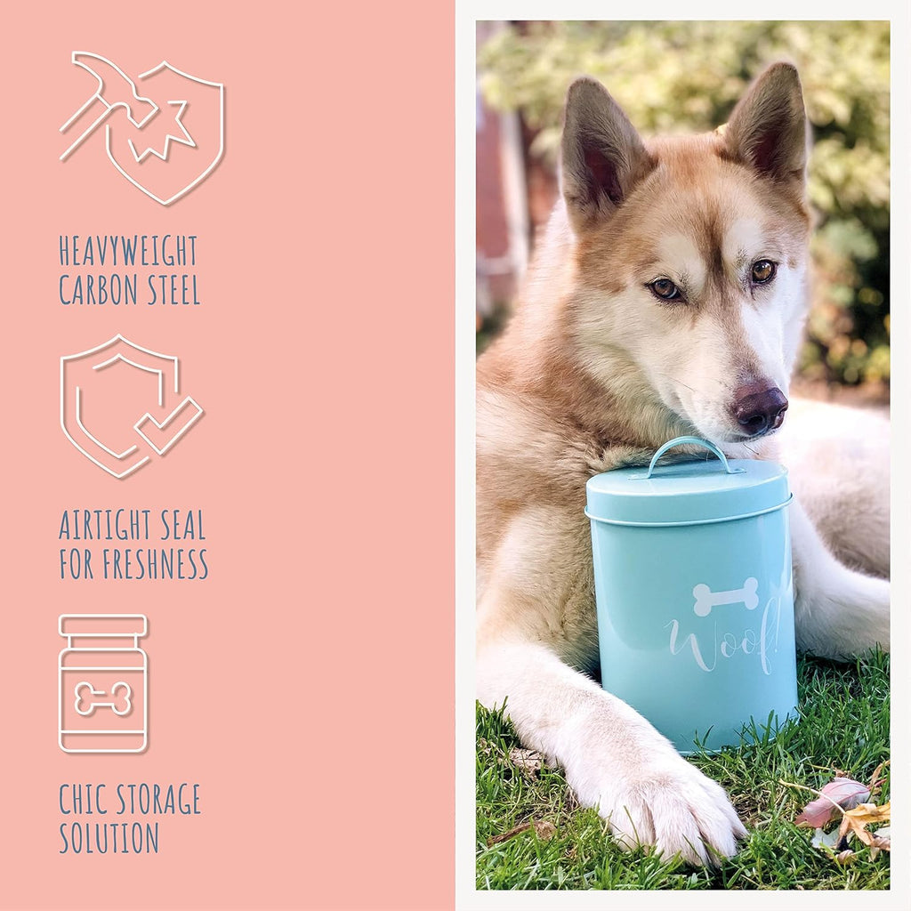 Park Life Designs - Metal Pet Treat Jar with Airtight Lid for Dogs, Cats, Puppies and More, Chic Kitchen Countertop Container for Cookies, Biscuits and Treats (Gourmet Biscuits, Grey, 1.4 Qt)