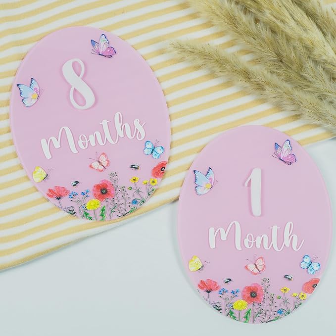 Baby Monthly Milestone Sign - Acrylic Baby Monthly Milestone Card - Newborn Photography Props to Document Your Baby´s Growth - Baby Announcement Sign (B11)