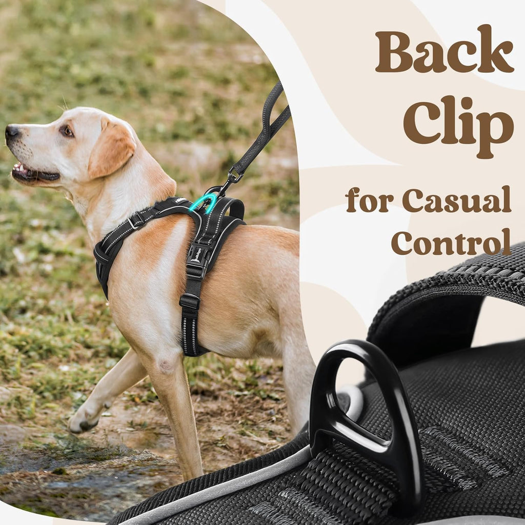 rabbitgoo Dog Harness for Large, No Pull Pet Harness with 3 Buckles, Adjustable Soft Padded Vest with Control Handle, Walking Reflective Pet Vest for Extra Large Dogs, Black, XL