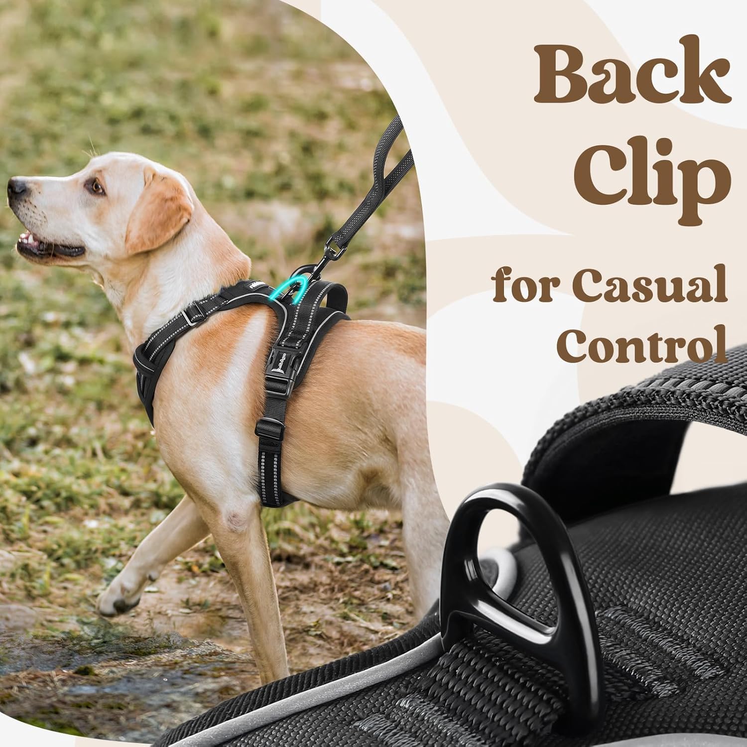 rabbitgoo Dog Harness Medium Sized, No Pull Pet Harness with 3 Buckles, Adjustable Soft Padded Vest with Control Handle, Walking Reflective Pet Vest for Medium Dogs, Black, M