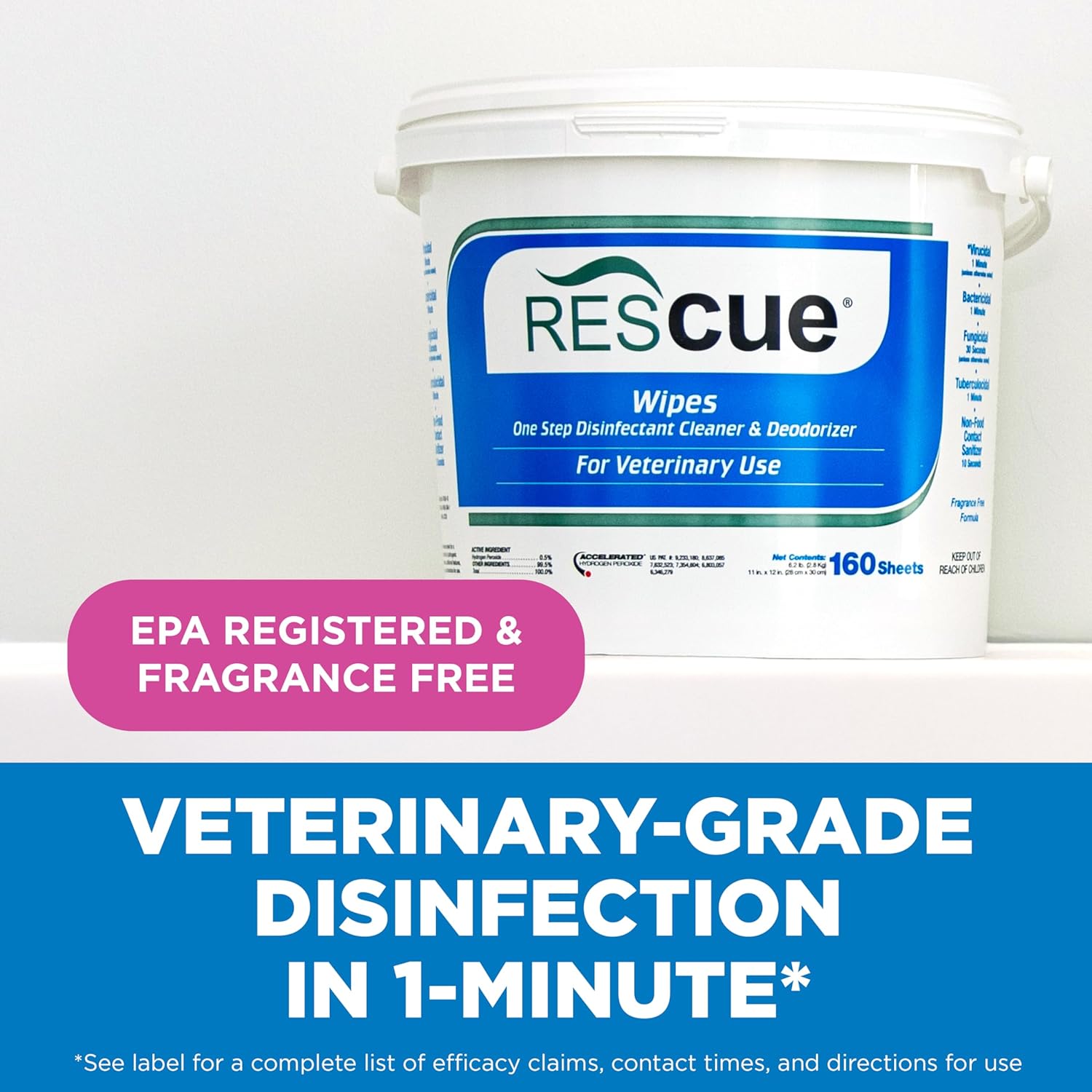 REScue One-Step Disinfectant Cleaner & Deodorizer Wipes for Vet Use – Cleaner for Kennels, Litter Boxes, Vet Offices, Pet Grooming Surfaces – Extra Large Wipes, 160-Count Bucket Refill (4 Pack)