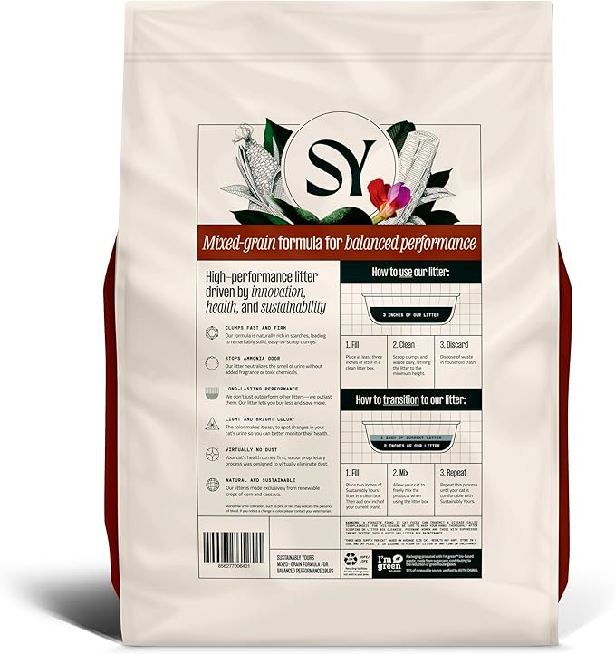 Sustainably Yours Natural Cat Litter, Mixed-Grain Formula, Exceptional Clumping - Image 3