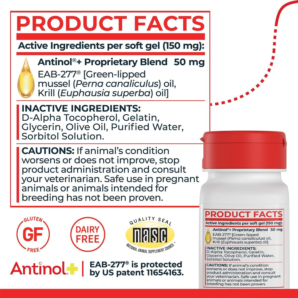 Plus, Mobility, Hip, and Joint Supplement for Dogs, Green-Lipped Mussels and Krill Oil - Dog Joint Supplement, Better and Faster Than Glucosamine and Chondroitin, 120 Soft Gels