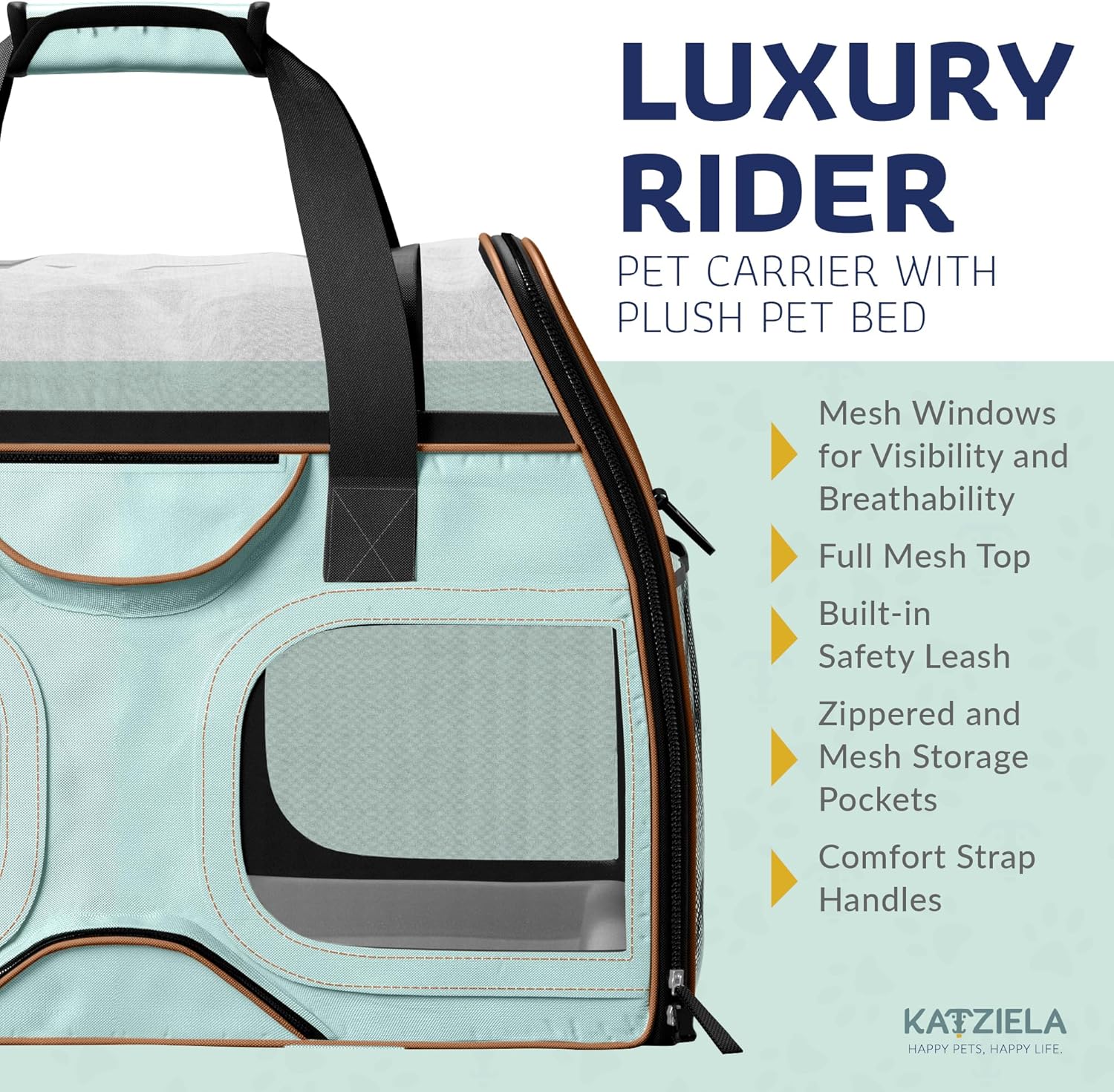 Katziela Pet Carrier - Airline Compliant Dog Carrier - TSA Approved Pet Carrier for Small Dogs and Cats - Soft FAA Travel Airplane Dog Carrier Luggage (Blue/Brown-6 Wheels)