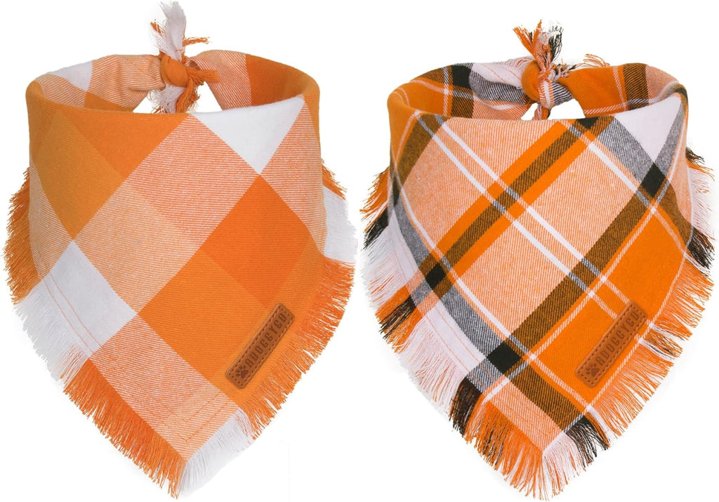 ADOGGYGO Fall Dog Bandanas, Halloween Thanksgiving Pet Bandana, Multiple Sizes Offered, Orange Plaid Fall Holiday Bandana for Medium Large Dogs Pets (Large)