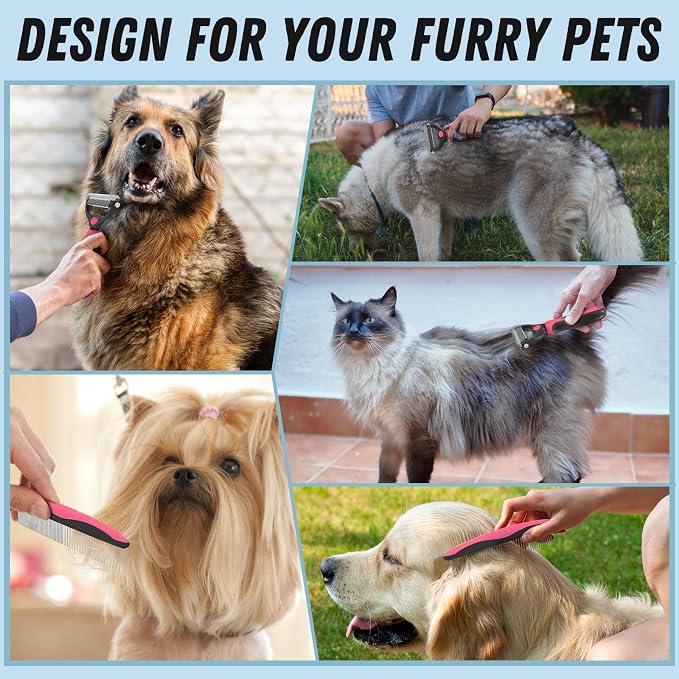 Docrok Pet Grooming Brush & Comb Combo, Cat & Dog Brush - Image 7
