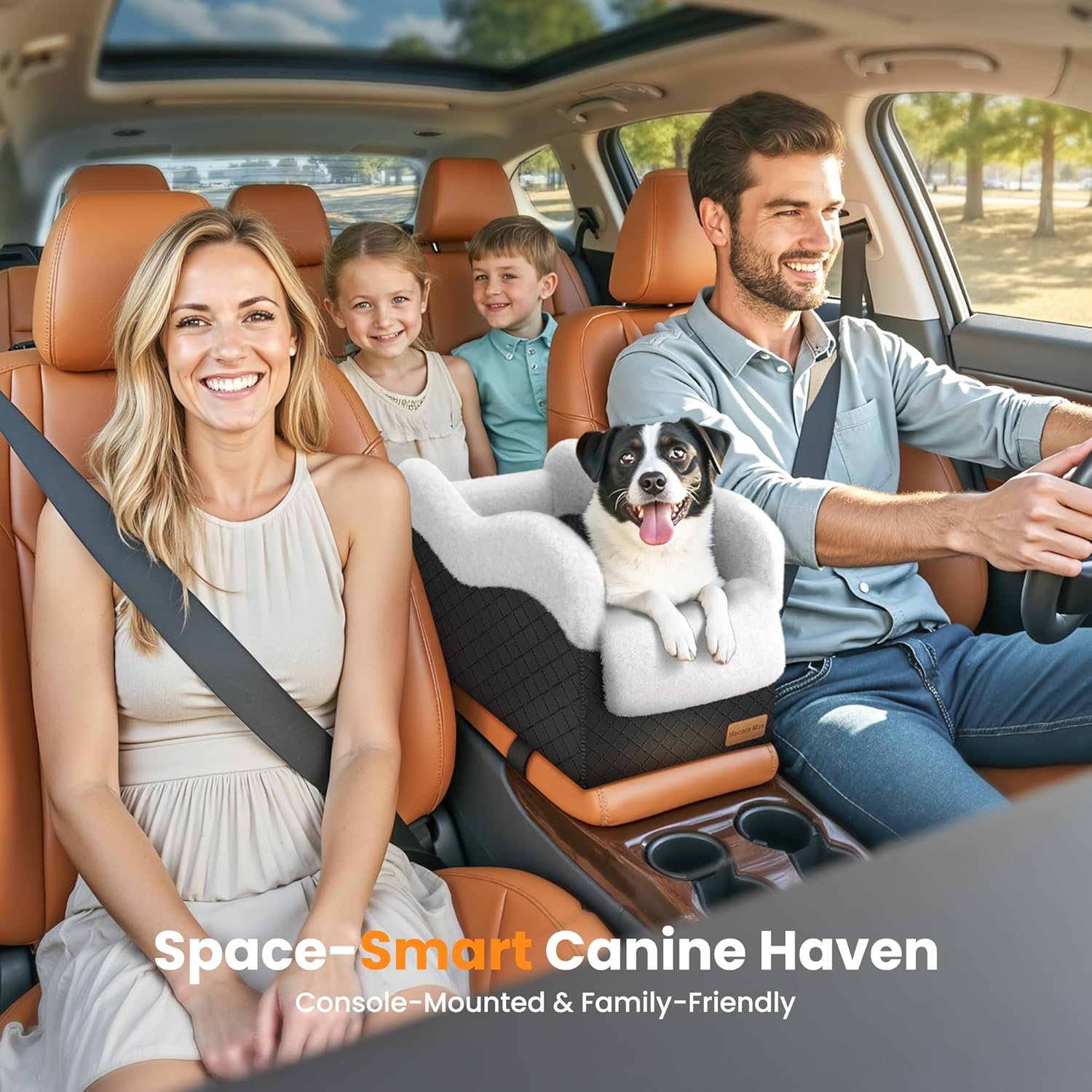 Conter Console Dog car seat(Light Grey/White) (Black/White, M)