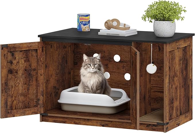 Hzuaneri Cat Litter Box Enclosure, Hidden Litter Box Cabinet Furniture - Image 9