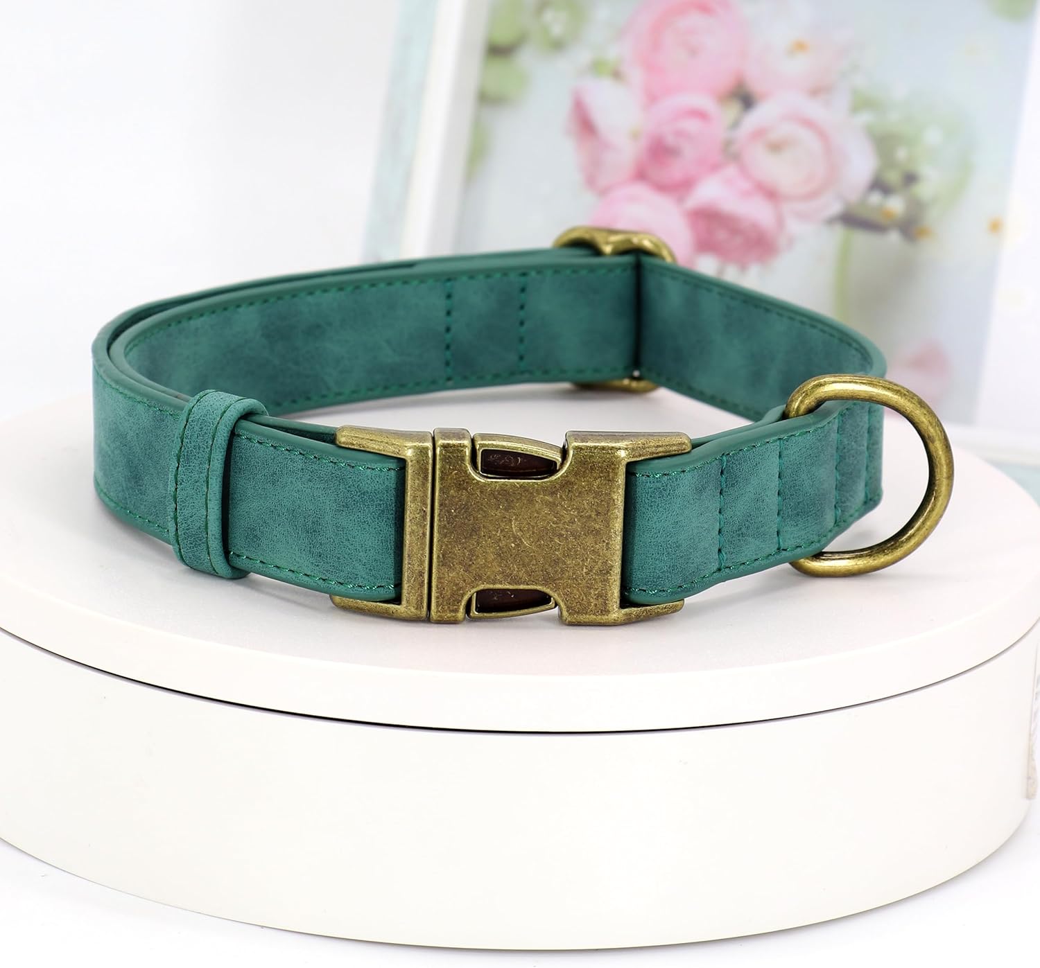 Didog Soft PU Leather Dog Collar, Stylish Quick Released Dog Collar for Large Dogs, Easy Clean Adjustable Pet Collar for Daily Walking, Green, L Fit 15-23" Neck