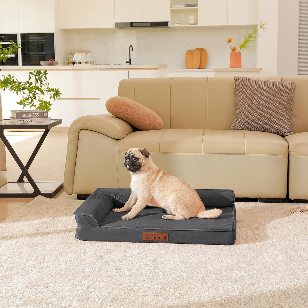Upgraded Medium Dog Bed, 3" Memory Foam with Waterproof Liner, Chew Resistant Microsuede Cover, Removable and Washable, for Indoor, Outdoor, and Car Use, Nonskid Base, 35x23 Inches M Dark Grey