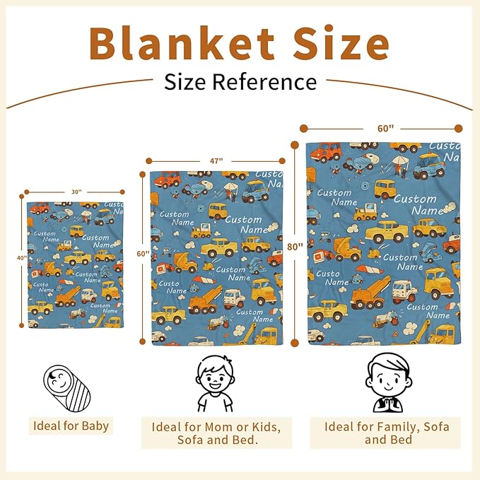 Custom Baby Blanket - Cartoon Cars Design Personalized Name Blanket, Soft Flannel Dot Infant Toddler Blanket for Boys, Customizable Nursery Bedding (60" x80)