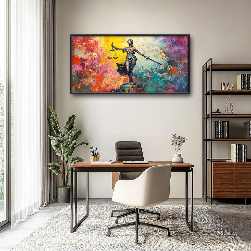 Extra Large Lady Justice Framed Wall Art for Living Room,Oversized Scales of Justice Pictures Wall Decor,Abstract Colorful Canvas Print Painting Modern Artwork Bedroom Office Bathroom 60L" x 30W"