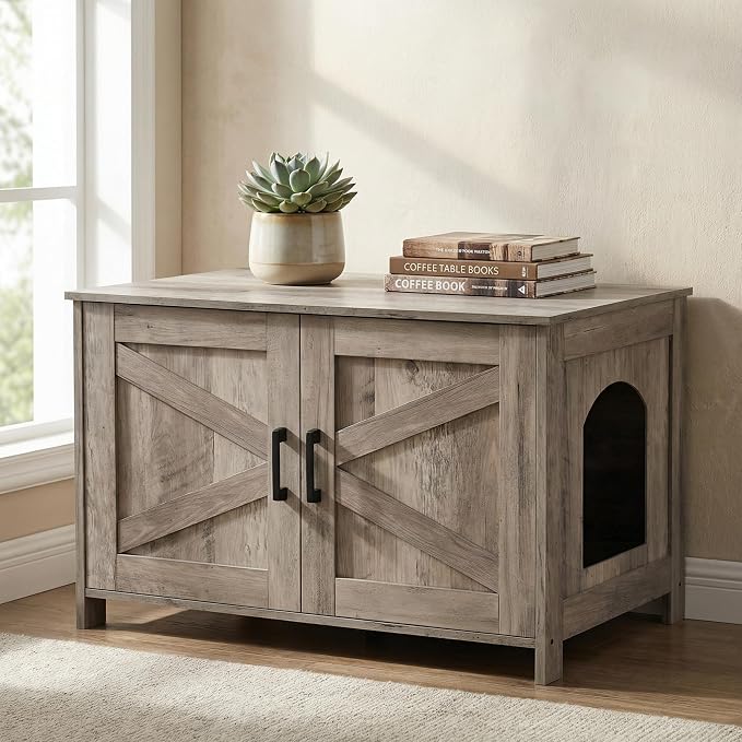 Homhedy Cat Litter Box Enclosure, Wooden Cat Washroom Furniture - Image 7