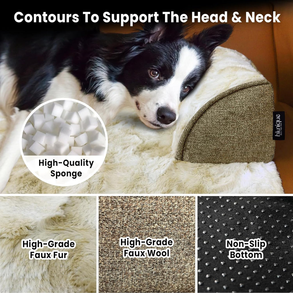 Calming Dog Couch Bed for Large Dogs, 41 x 37 inch Waterproof Removable Dogs Mat Couch Cover for Furniture Protector, Non-Slip Fluffy Pelsbarn Dog Bed for Couch, Sofa, Outdoor - Tie-Dye Khaki