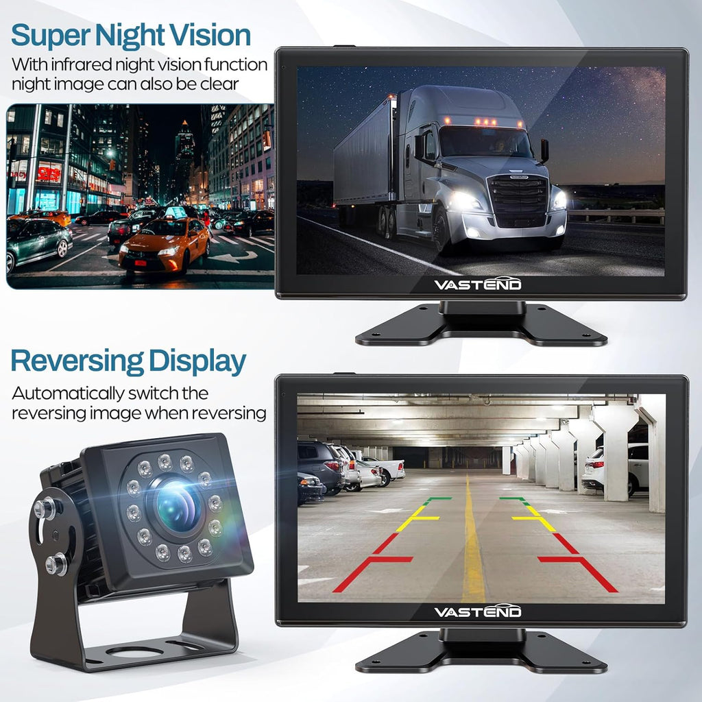 Truck Camera System Kit, Backup Camera with 10” Touch Monitor & 4 Cameras, 1080P IR Night Vision Rear View Camera for Bus, Semi-Truck, Trailer, RV, Camper, Included 64GB Card