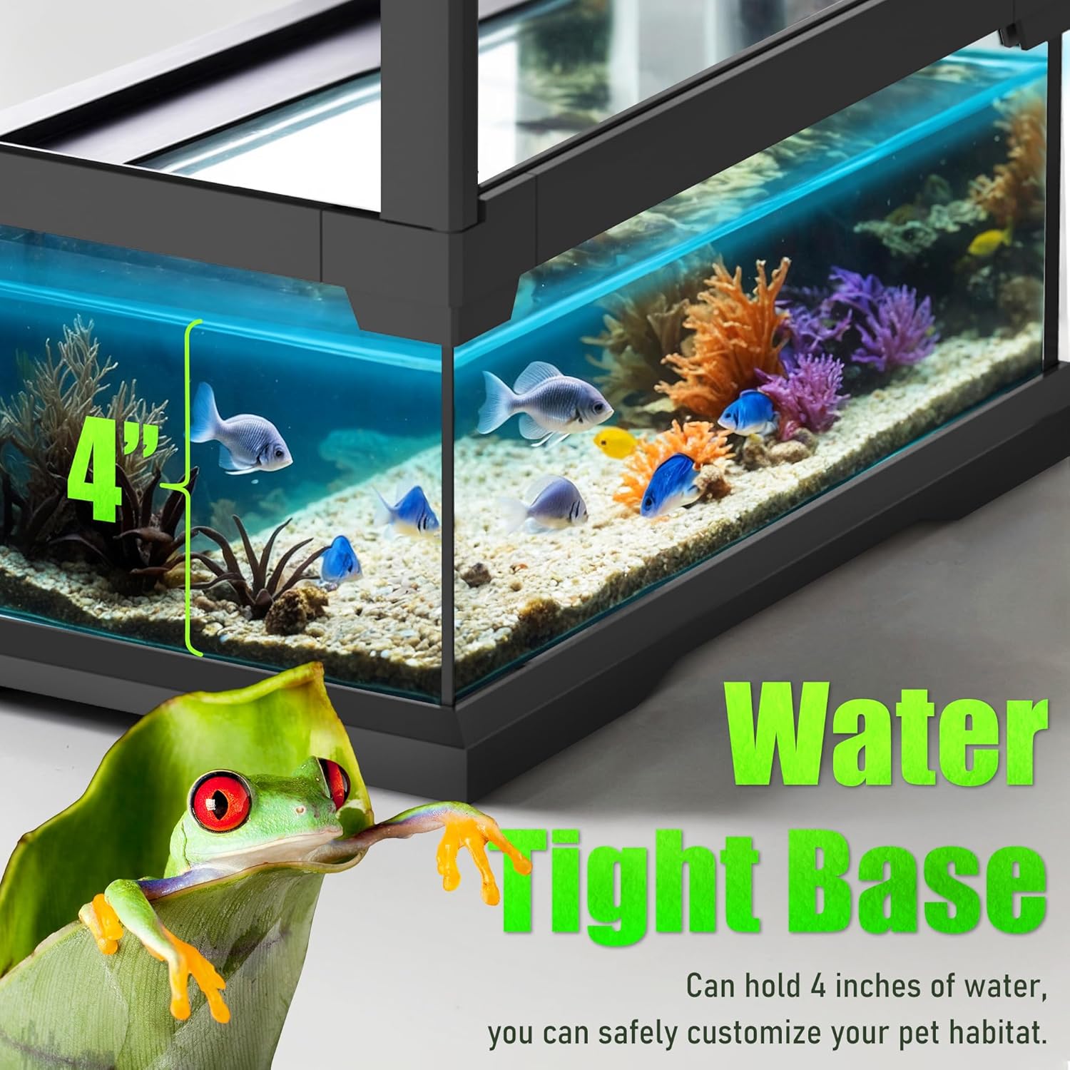 24’’18’’24’’ Reptile Terrarium with Full View Tempered Glass, 43 Gallon Reptile Habitat Comes with Feeding Port and Mesh Top Vent, Suitable for Most Reptiles Such as Chameleon, Lizard and Snake
