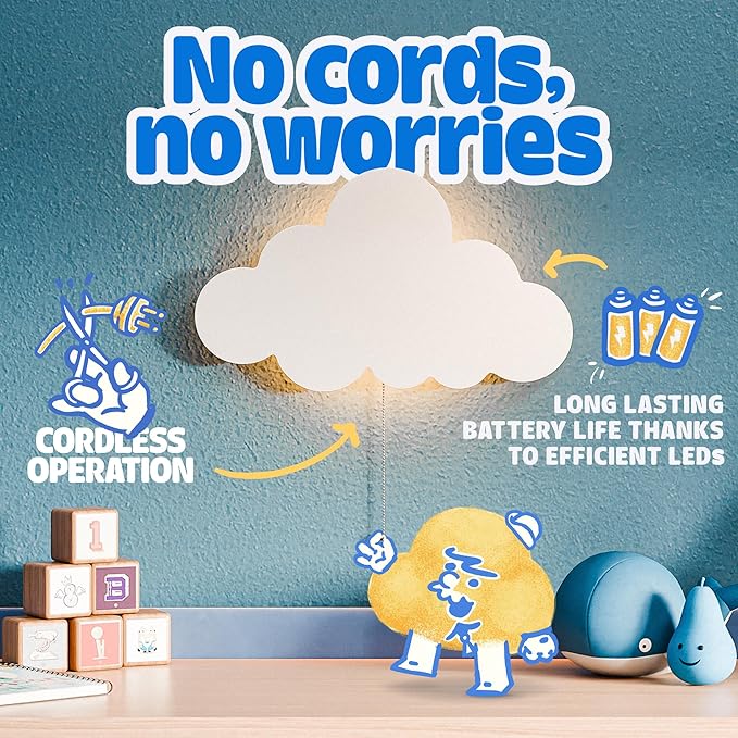 Tip perk Floating Cloud Wall Lamp for Baby Nursery | Cute Floating Cloud Lamp for Kids Bedroom | Battery-Operated Hanging Night Lights for Bedroom