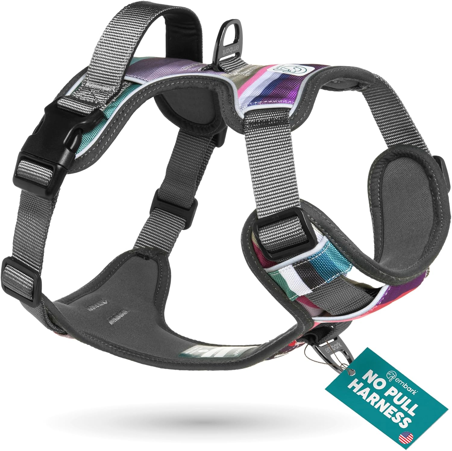 Embark Adventure Dog Harness, Reflective Trim No Pull Harness for Medium Sized Dog - Military Grade Nylon, Front Clip with Gel Lined Handle. Soft & Padded Puppy