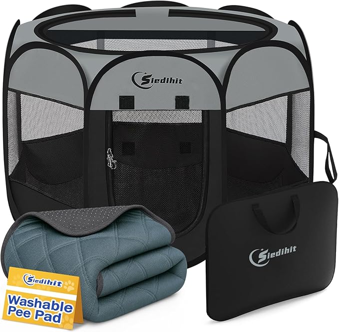 Siedihit Dog Cat Playpen with Washable Pee Pad, Puppy Pet Playpen Indoor by Siedihit