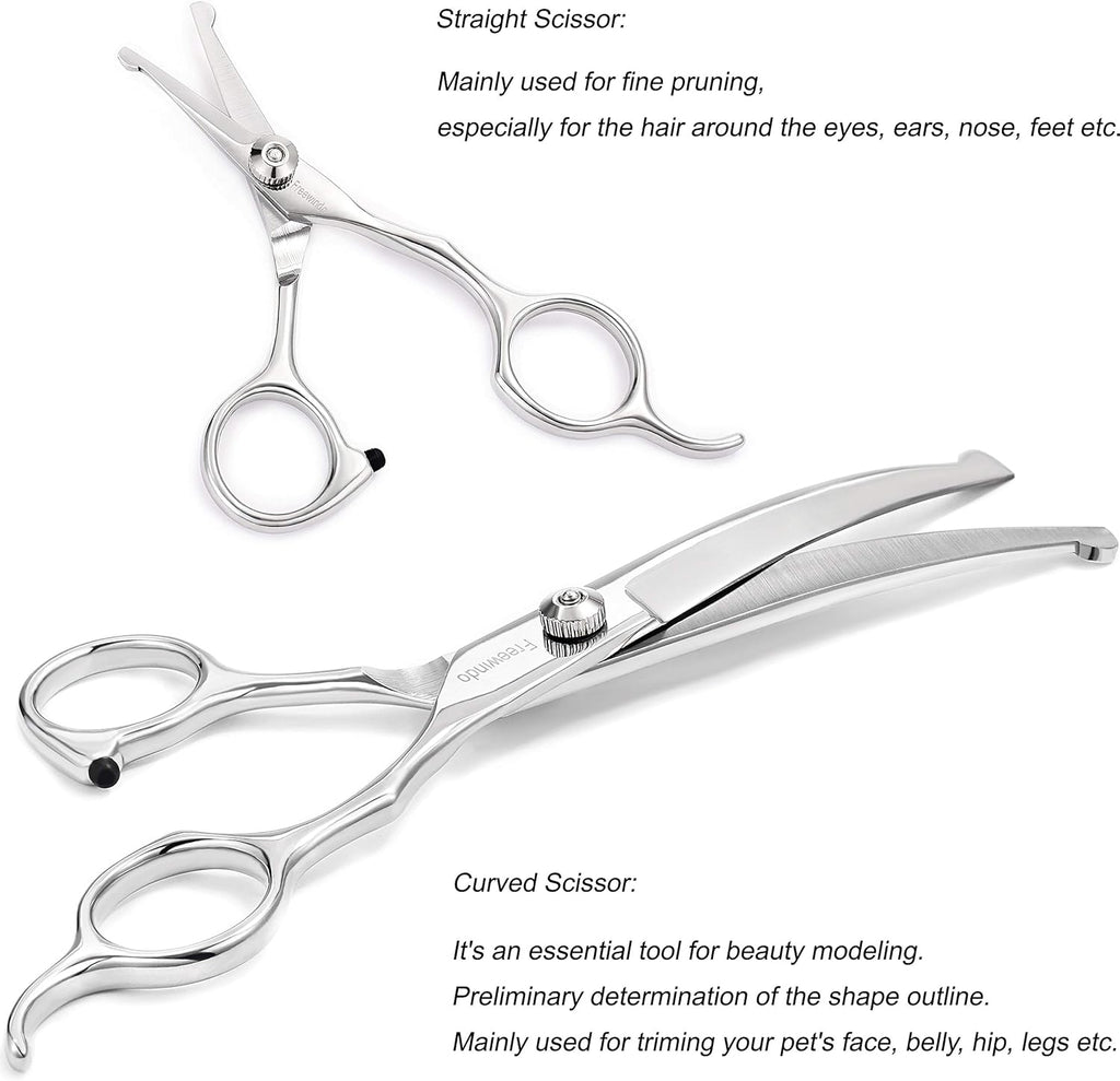 Dog Grooming Scissors Kit, Safety Round Tip, Heavy Duty Stainless Steel Dog Scissors and Nail Clippers, 6 in 1 Dog Grooming Kit