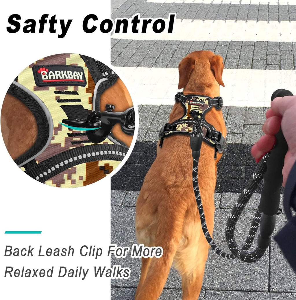 BARKBAY No Pull Dog Harness Large Step in Reflective Dog Harness with Front Clip and Easy Control Handle for Walking Training Running(Desert camo,L)