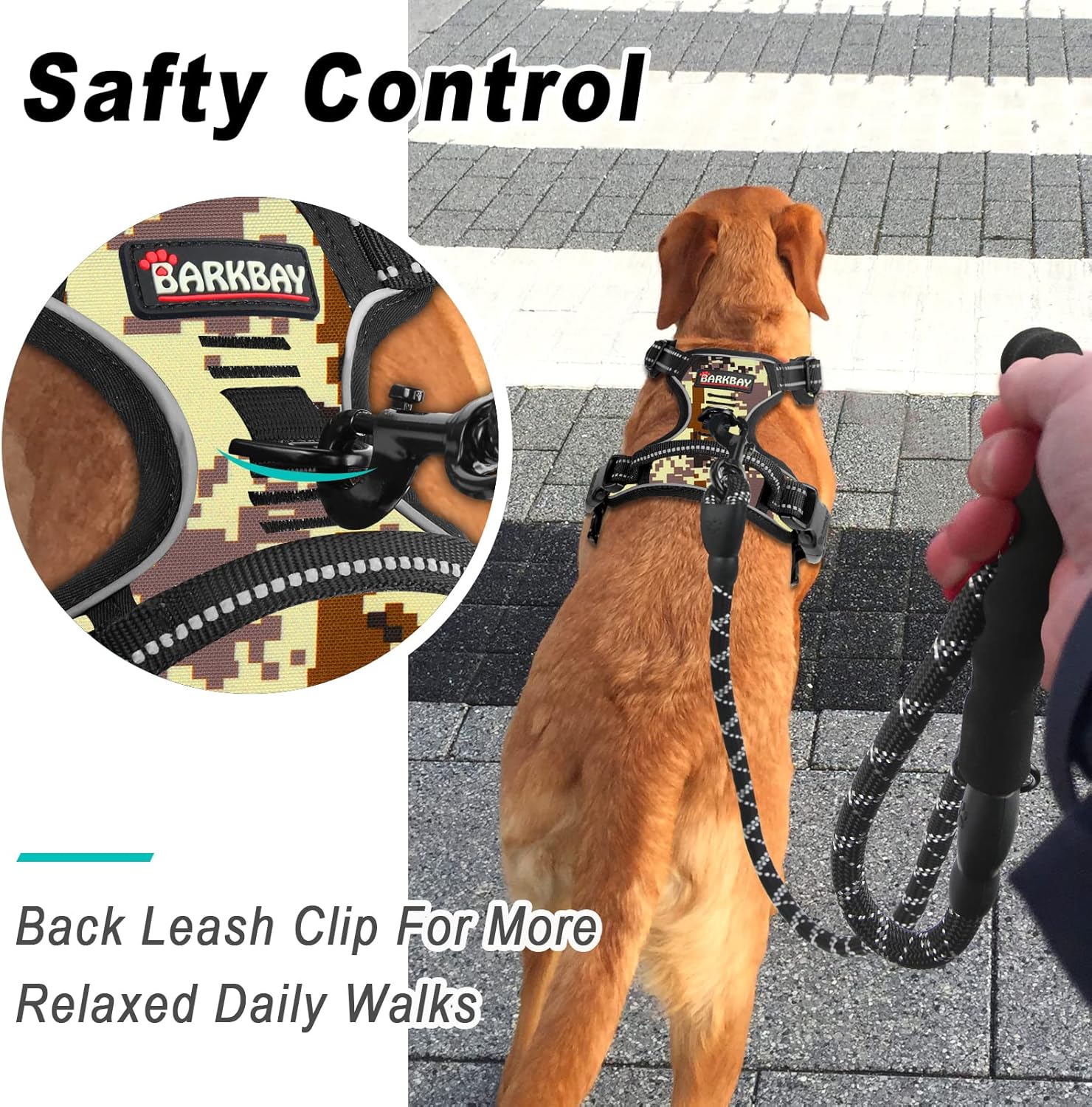 BARKBAY No Pull Dog Harness Large Step in Reflective Dog Harness with Front Clip and Easy Control Handle for Walking Training Running(Desert camo,L)