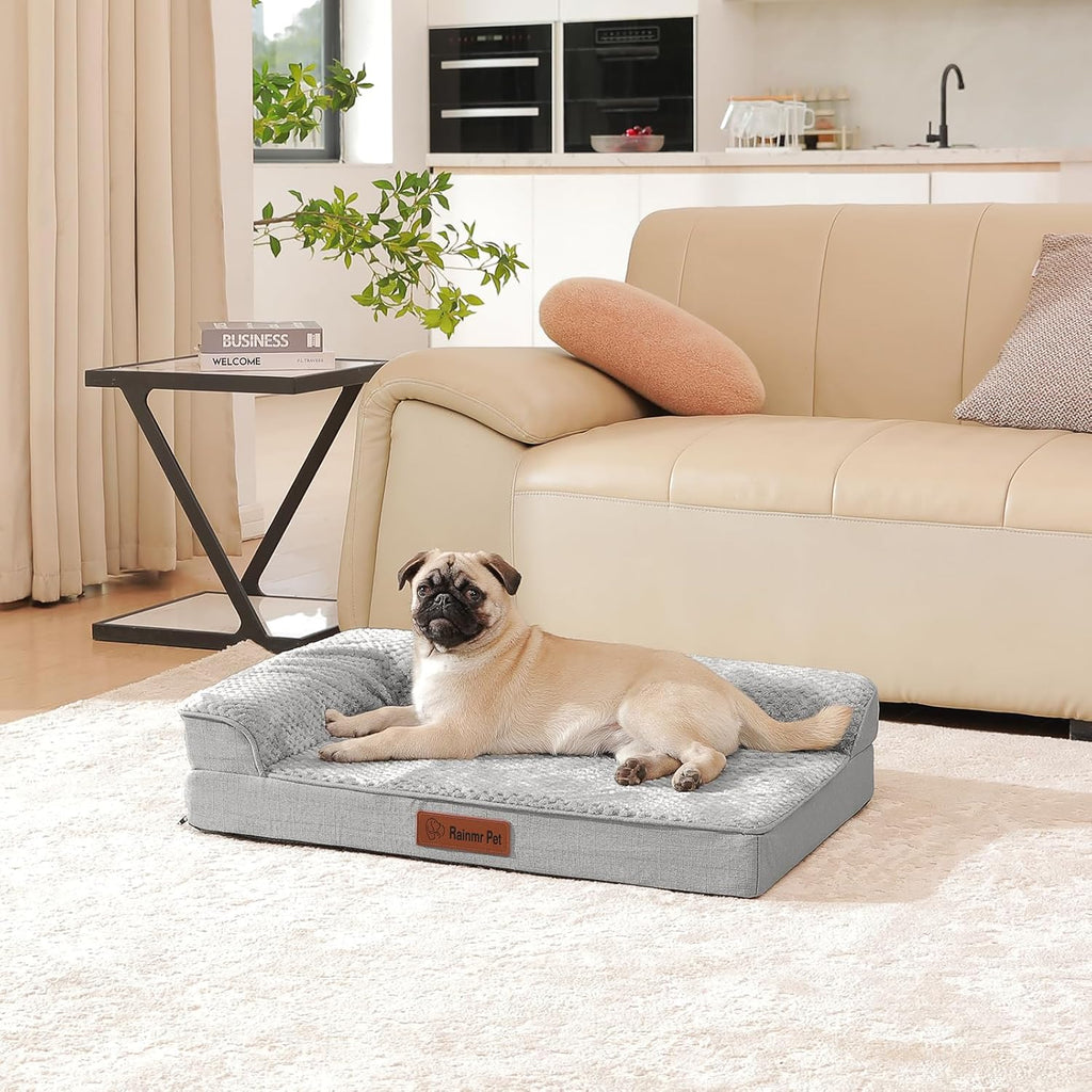 Orthopedic Dog Bed, 3 Inch Memory Foam Dog Beds for Medium Dogs, Washable Removable Cover, Nonskid Bottom, Waterproof Pet Couch for Indoor, Outdoor or Car Use, 35x23 Inches M Light Grey
