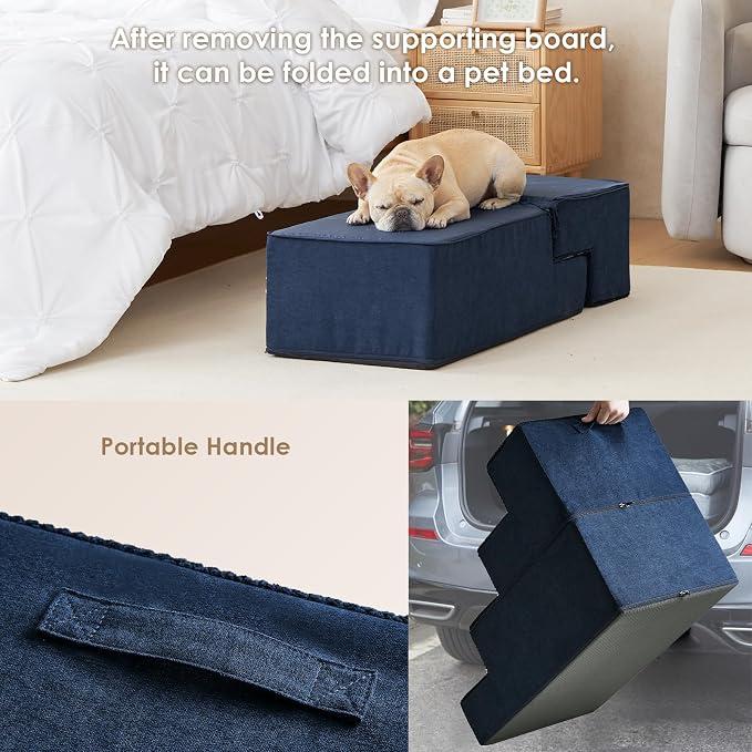 EHEYCIGA Dog Stairs for Bed 20" H, 4-Step Extra Wide Dog Steps for High Bed - Image 6