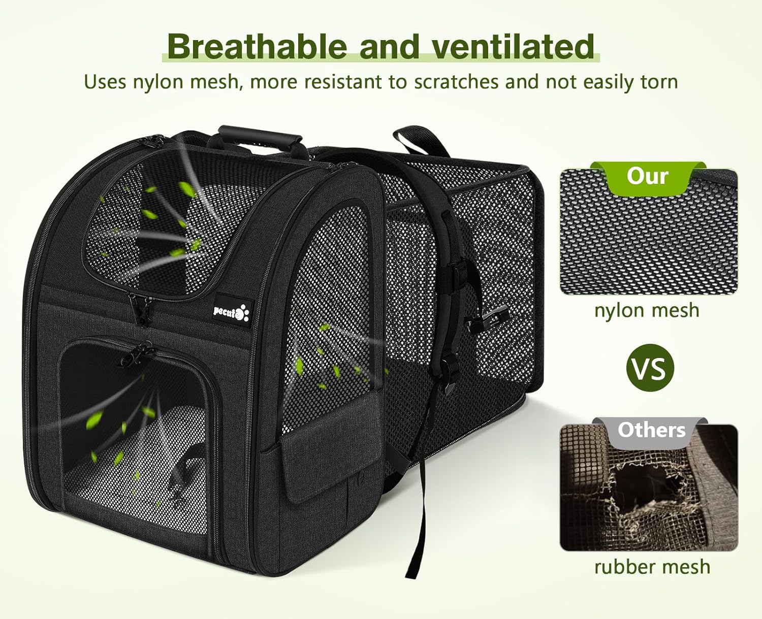 Pecute Pet Carrier Backpack, Large Cat Carrier Backpack, Expandable Cat Backpack with Breathable Mesh for Medium Large Cats, and Small Dogs, Dog Backpack Carrier for Travel Hiking Black