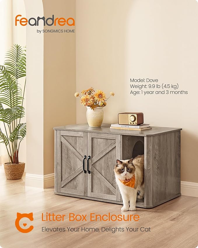 Feandrea Litter Box Enclosure, Modern Cat Litter Box Furniture Hidden, Front - Image 2