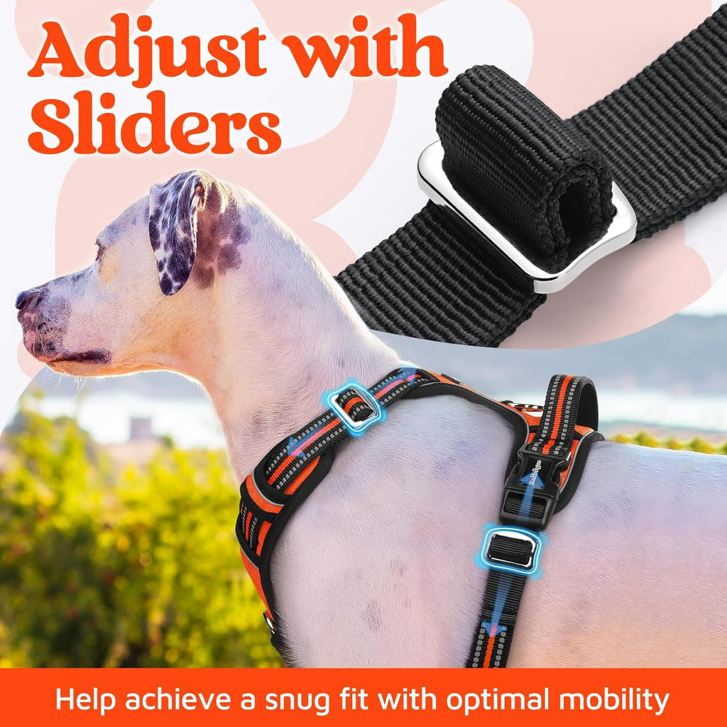 rabbitgoo Dog Harness Small Sized, No Pull Dog Vest with 3 Buckles, Adjustable Soft Padded Pet Harness with Easy Control Handle and Reflective Strips, Orange, S
