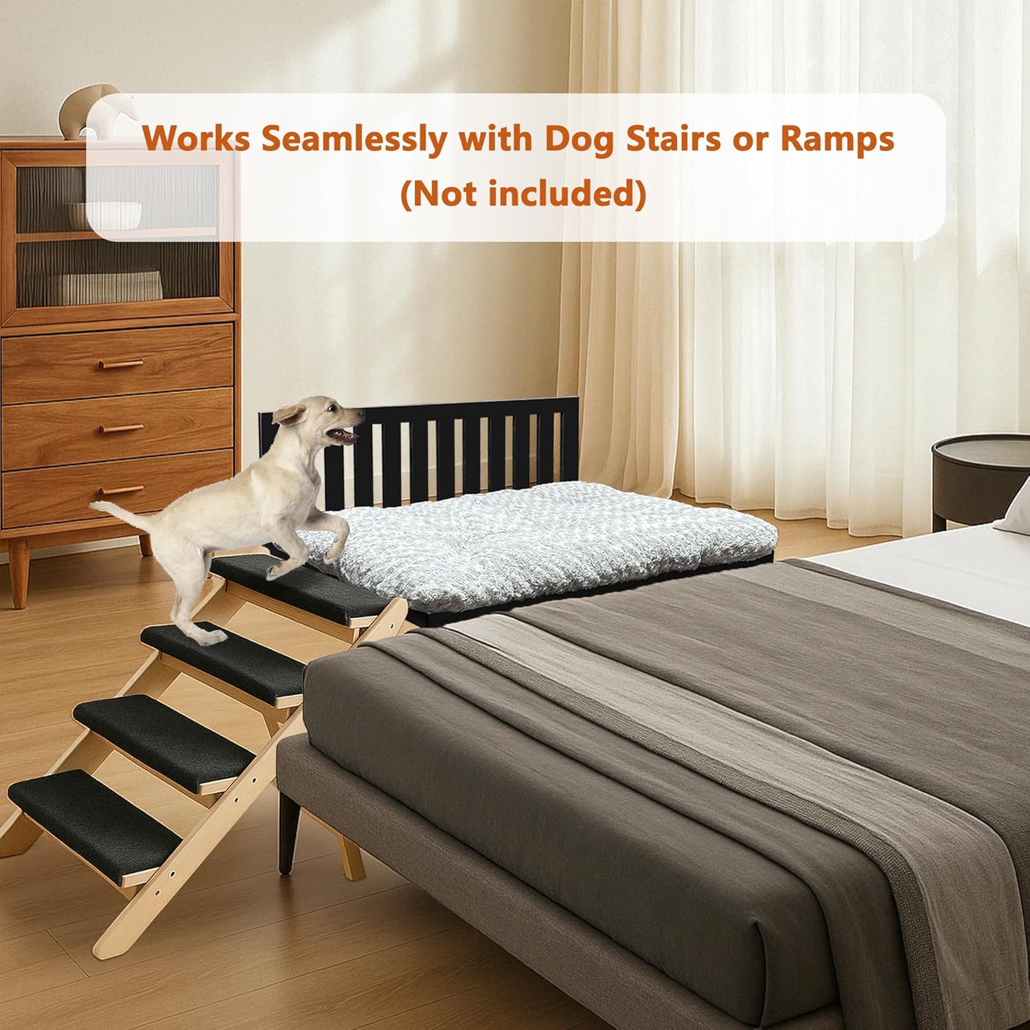 Beside Dog Bed,Adjustable Height Dog Bunk Beds,25.5‘’x18‘’Metal Dogs Bed Frame with Removable Cushion,Medium