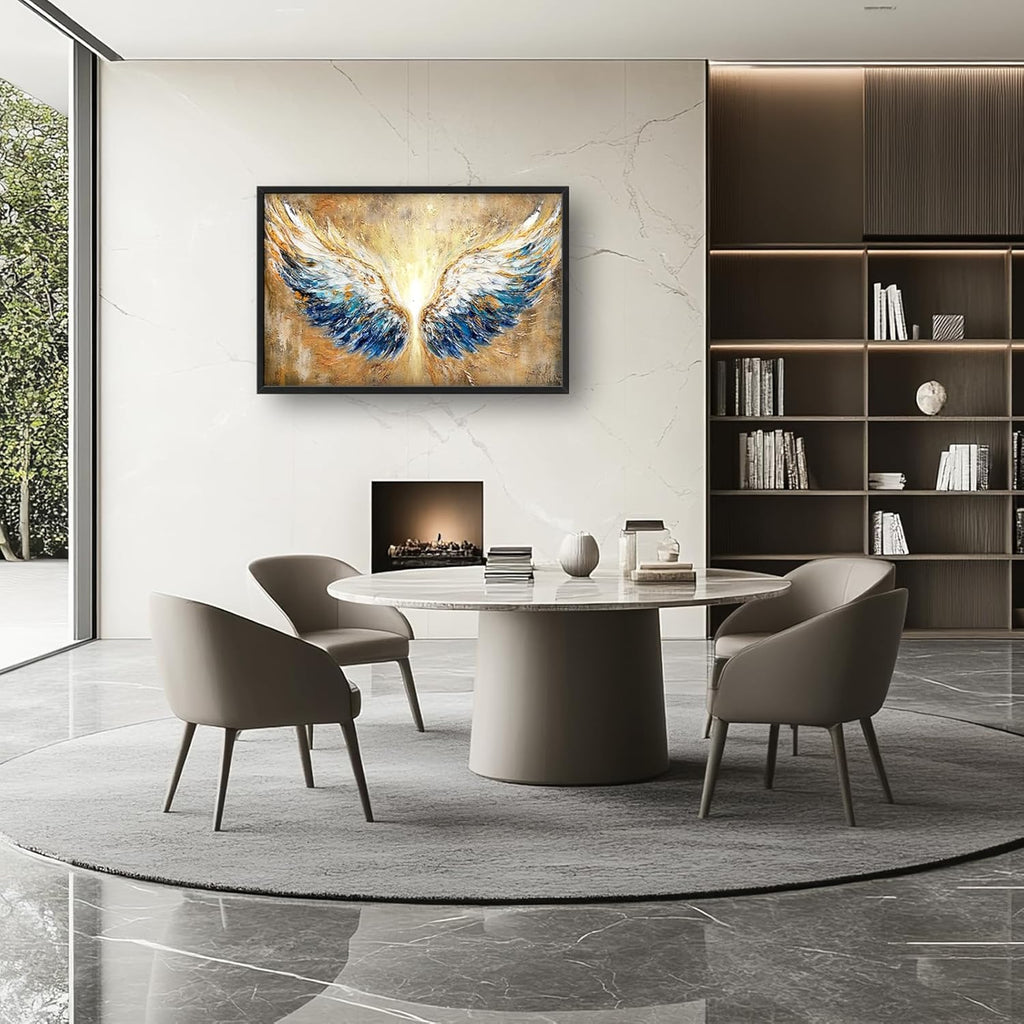 Extra Large Angel Wings Framed Wall Art for Living Room,Oversized Golden Wings Pictures Wall Decor,Holy Gold Blue Canvas Print Painting Modern Artwork Bedroom Office Bathroom 36L" x 24W"