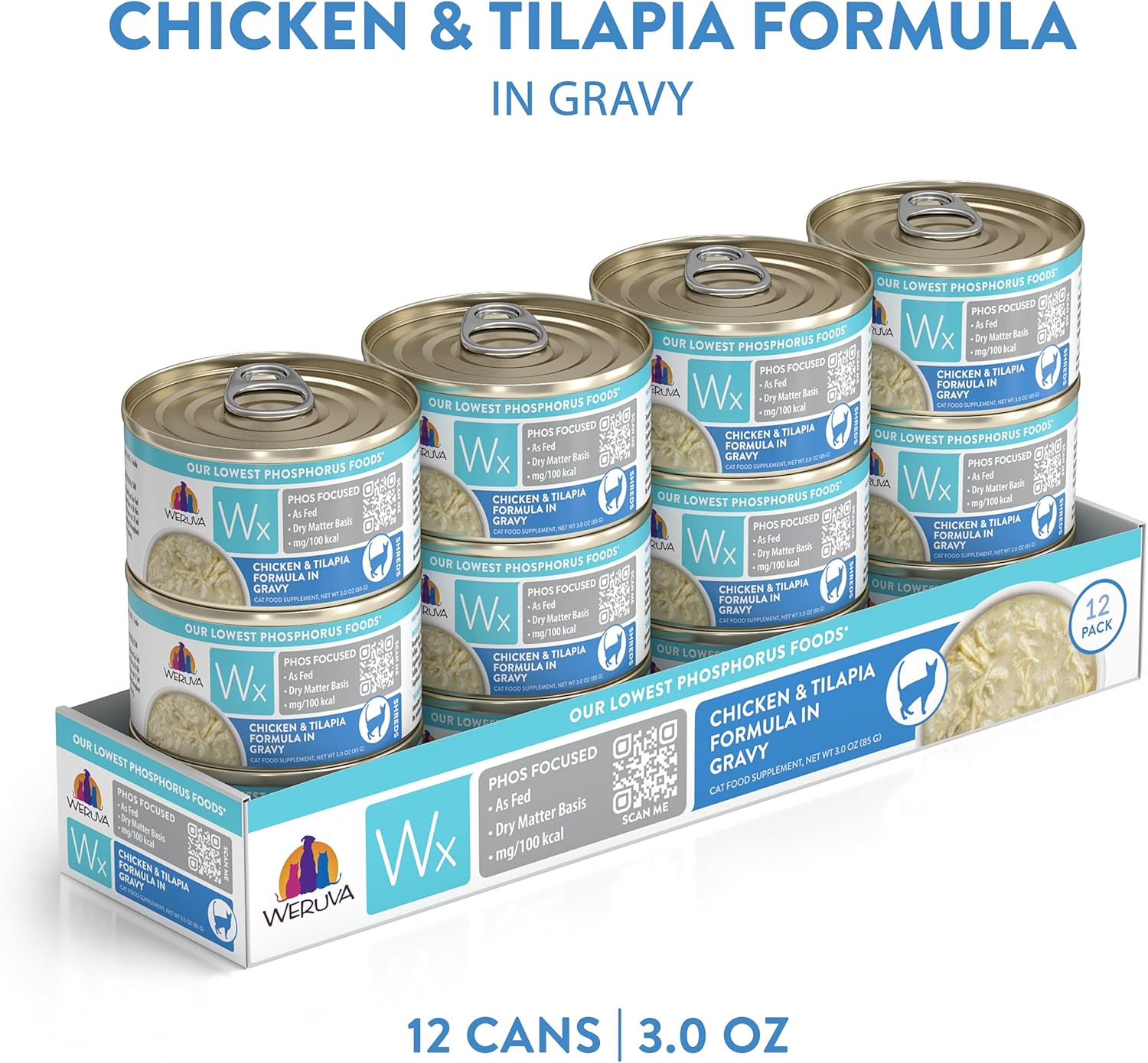 Weruva Wx Phos Focused, Chicken & Tilapia Formula in Gravy, 3oz Can (Pack of 12)