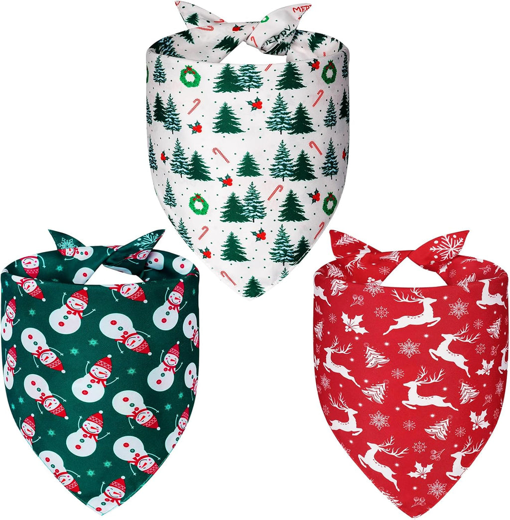 Christmas Dog Bandanas XLarge 3PCS, 6 Pattern Holiday Scarf for Boy and Girl, Triangle Reversible Bibs Breed for Puppy Pets
