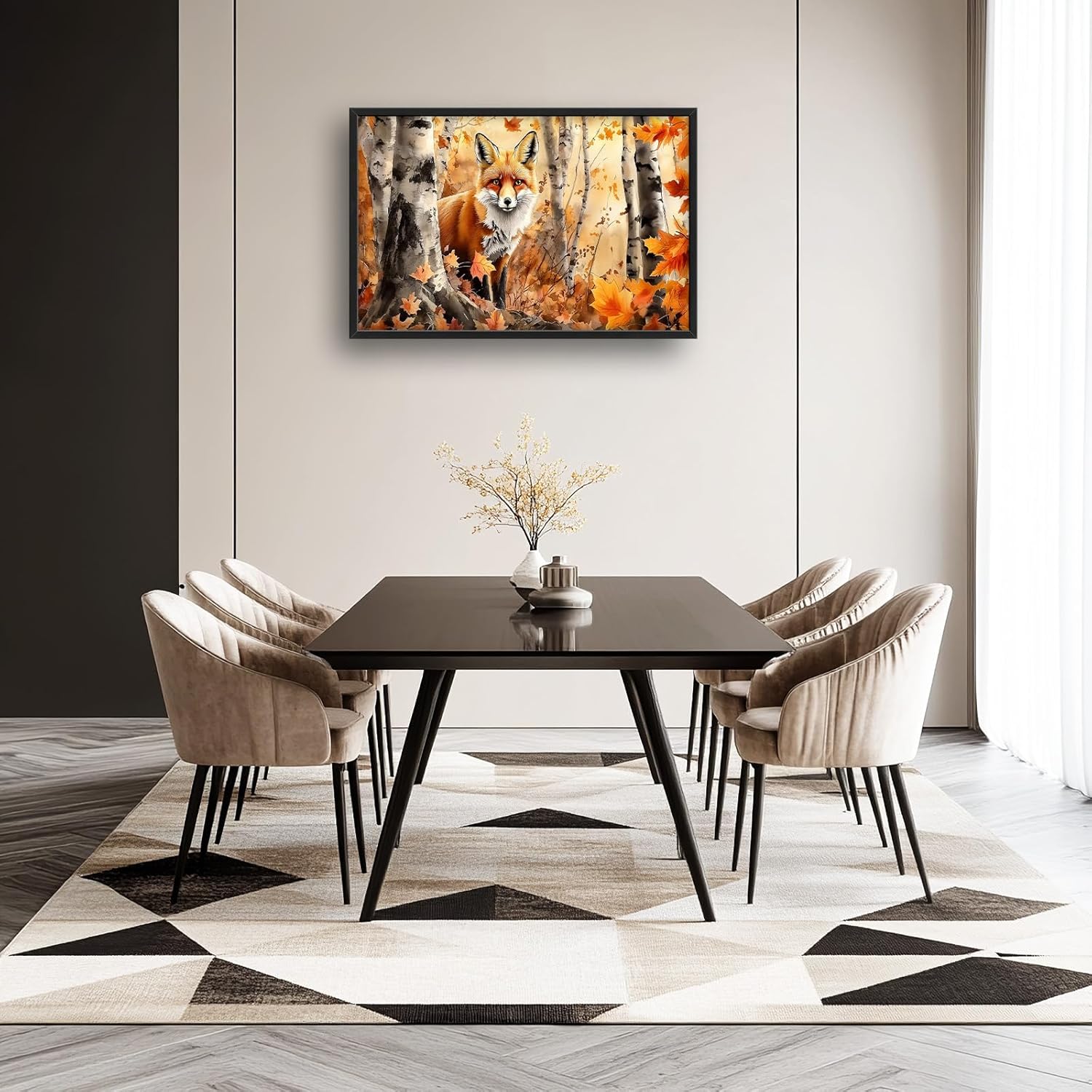 Large Fox Wall Art for Living Room, Framed Oversized Fall Autumn Forest Wall Decor Tree Maple Leaves Canvas Painting Modern Artwork for Living Room Bathroom Bedroom Office Dining Room 36"x24"