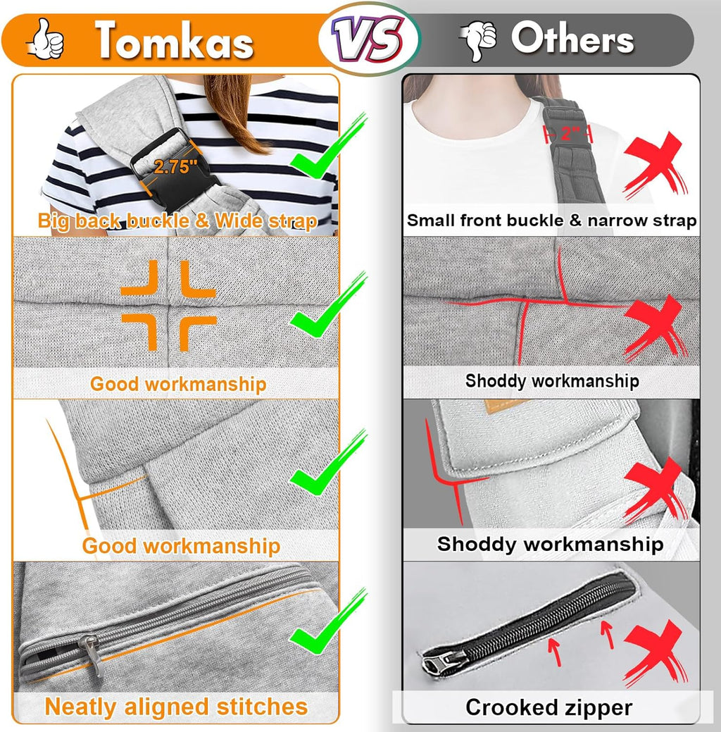 Tomkas Small Dog Sling Carrier - Zipper Pocket & Adjustable Strap - for 3-10 lbs Pets(Grey)