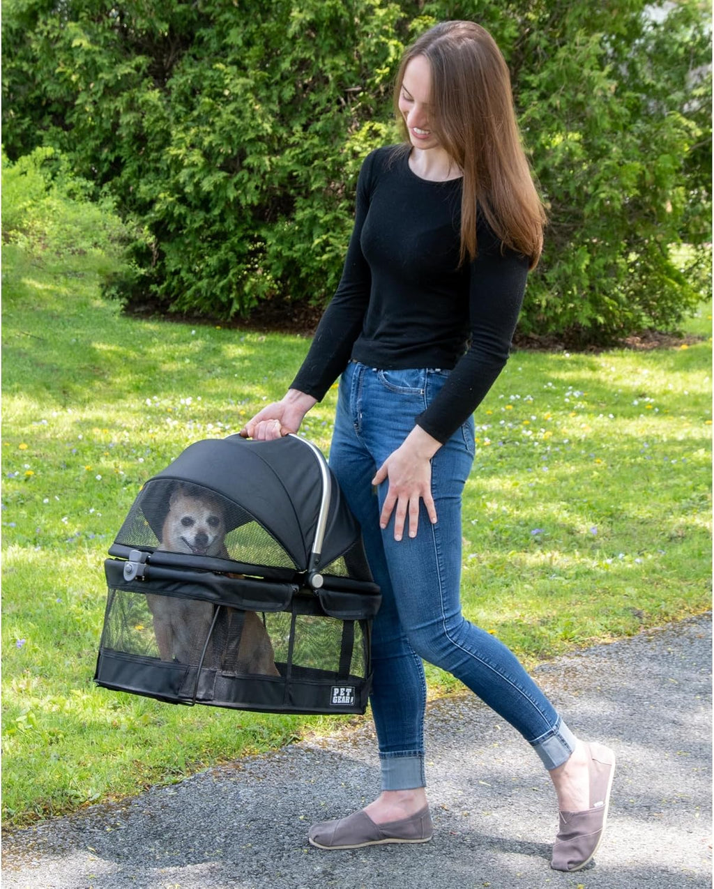 Pet Gear No-Zip View 360 Pet Safety Carrier & Car Seat for Small Dogs & Cats Push Button Entry, View 360 20-inch, Onyx